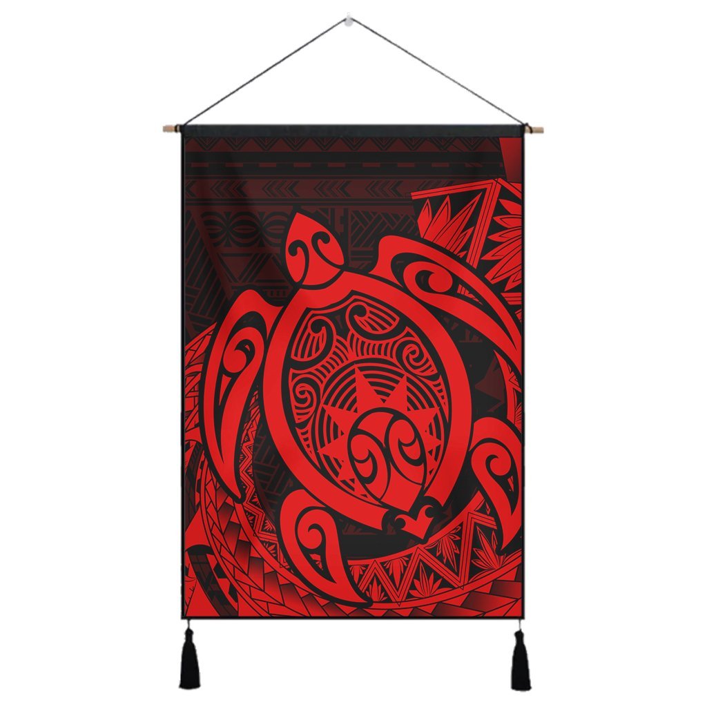 Hawaii Polynesian Turtle Hanging Poster - Red - AH Hanging Poster Cotton And Linen - Polynesian Pride
