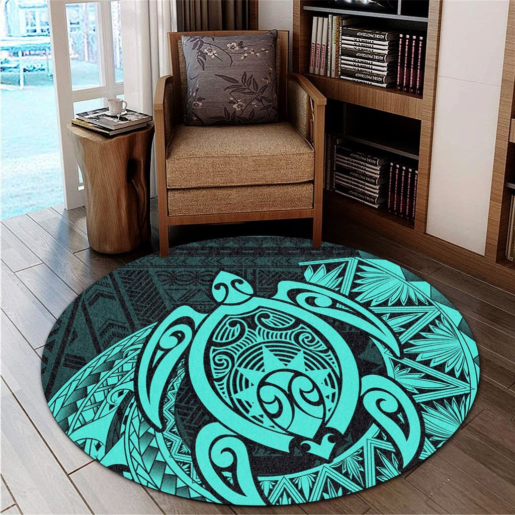 Hawaii Polynesian Turtle Round Carpet - Turquoise - AH - Polynesian Pride