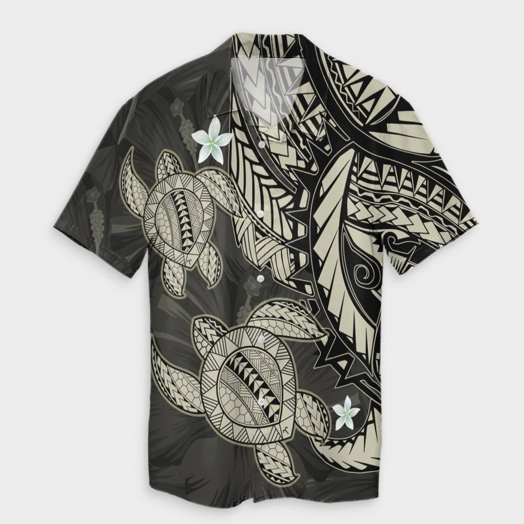 Hawaii Polynesian Turtle Hibiscus Hawaiian Shirt - Beige - AH Unisex Black - Polynesian Pride