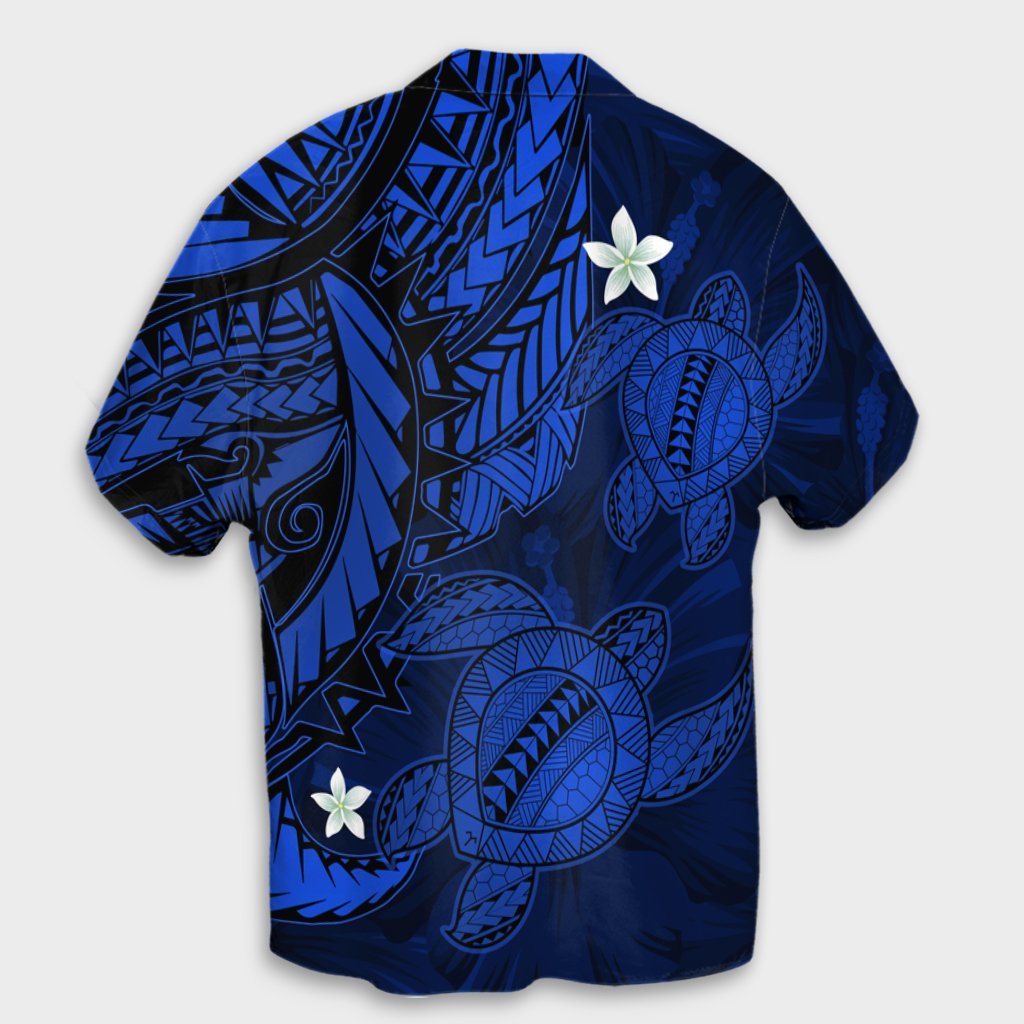 Hawaii Polynesian Turtle Hibiscus Hawaiian Shirt - Blue - AH Unisex Black - Polynesian Pride