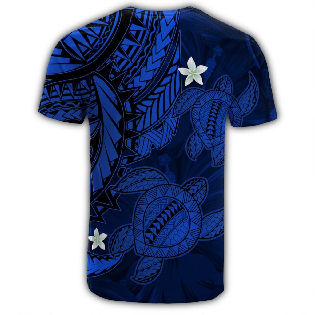 Hawaii Polynesian Turtle Hibiscus T Shirt Blue - Polynesian Pride