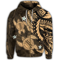 Hawaii Zip Hoodie Polynesian Turtle with Hibiscus Gold - Polynesian Pride