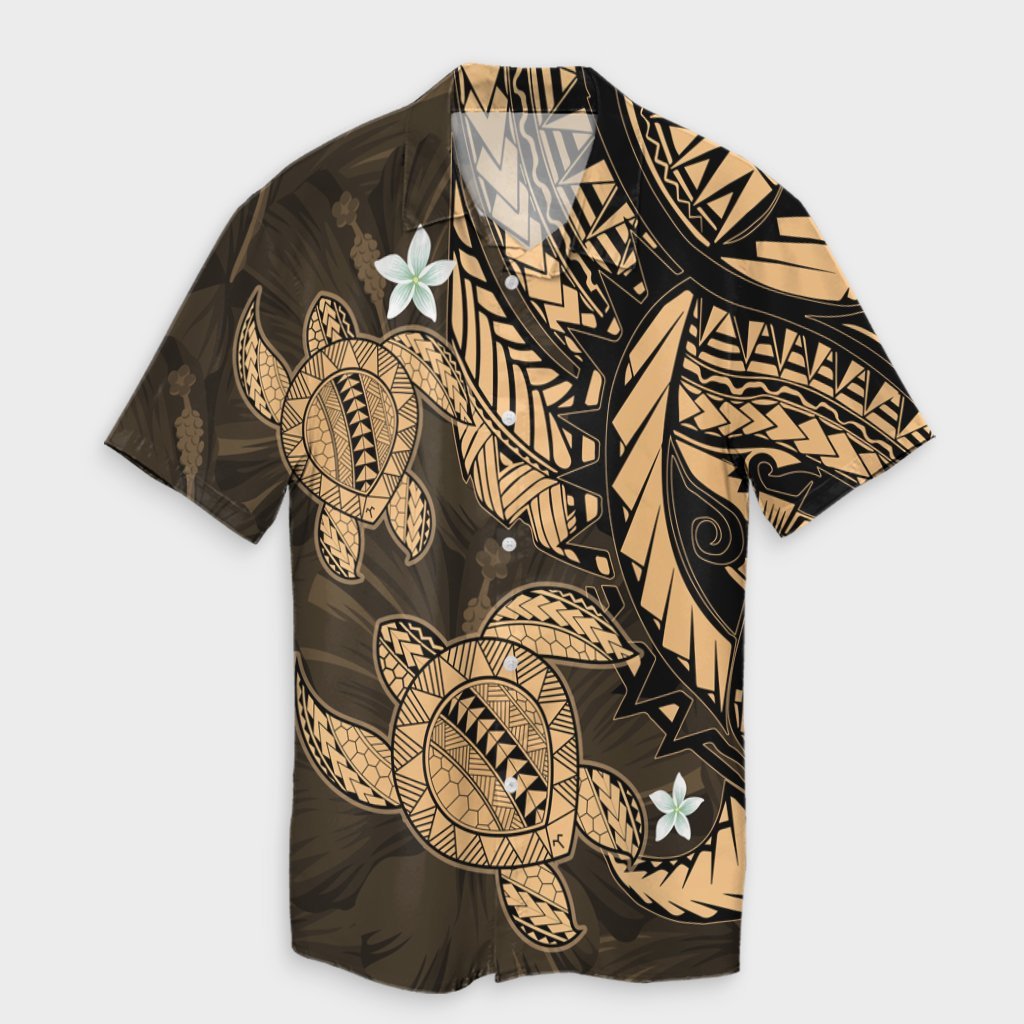 Hawaii Polynesian Turtle Hibiscus Hawaiian Shirt - Gold - AH Unisex Black - Polynesian Pride