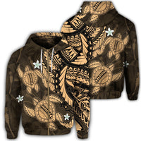 Hawaii Zip Hoodie Polynesian Turtle with Hibiscus Gold Unisex Art - Polynesian Pride