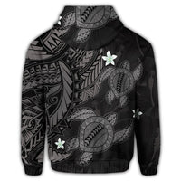 Hawaii Zip Hoodie Polynesian Turtle with Hibiscus Gray - Polynesian Pride