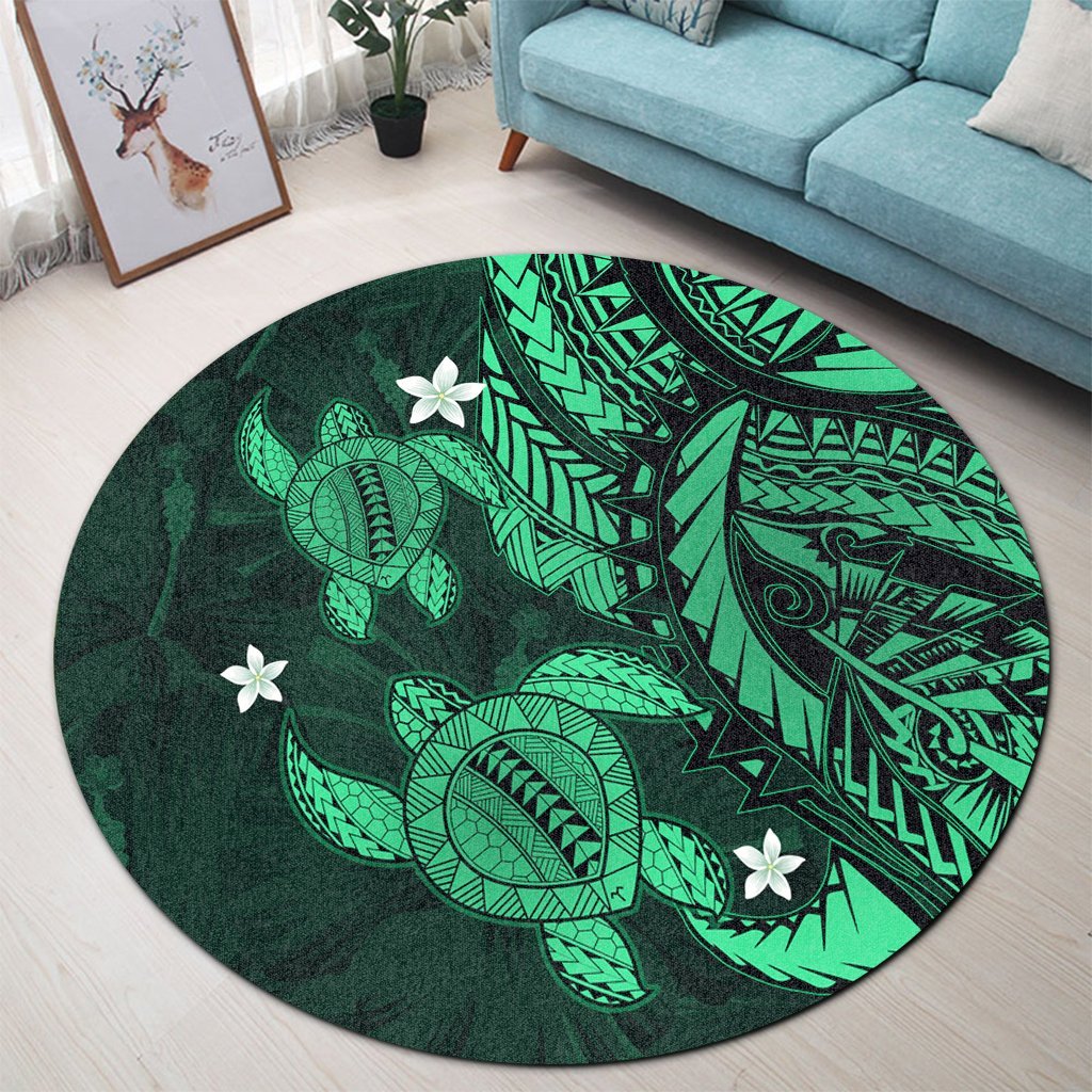 Hawaii Polynesian Turtle Hibiscus Round Carpet - Green - AH - Polynesian Pride