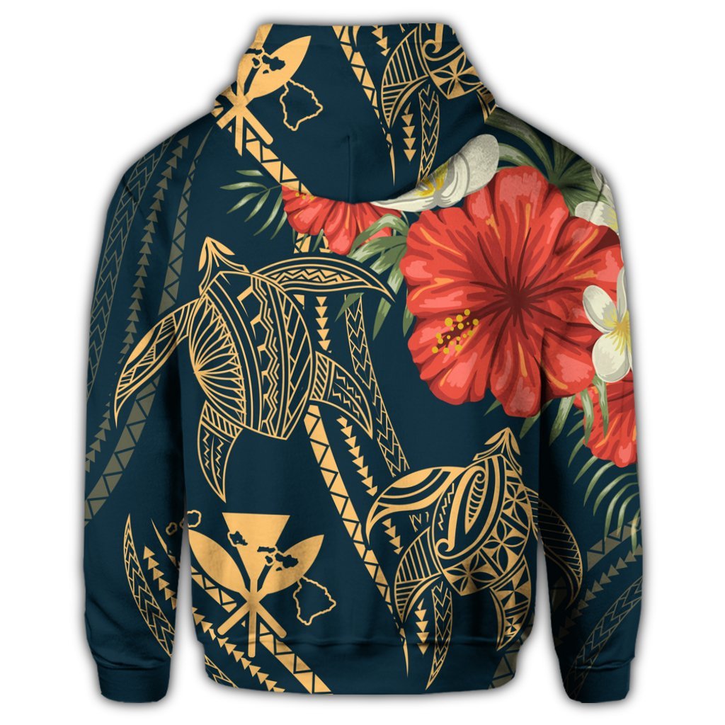 Hawaii Zip Hoodie Polynesian Turtle with Hibiscus Nolan Style - Polynesian Pride