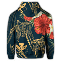 Hawaii Zip Hoodie Polynesian Turtle with Hibiscus Nolan Style - Polynesian Pride