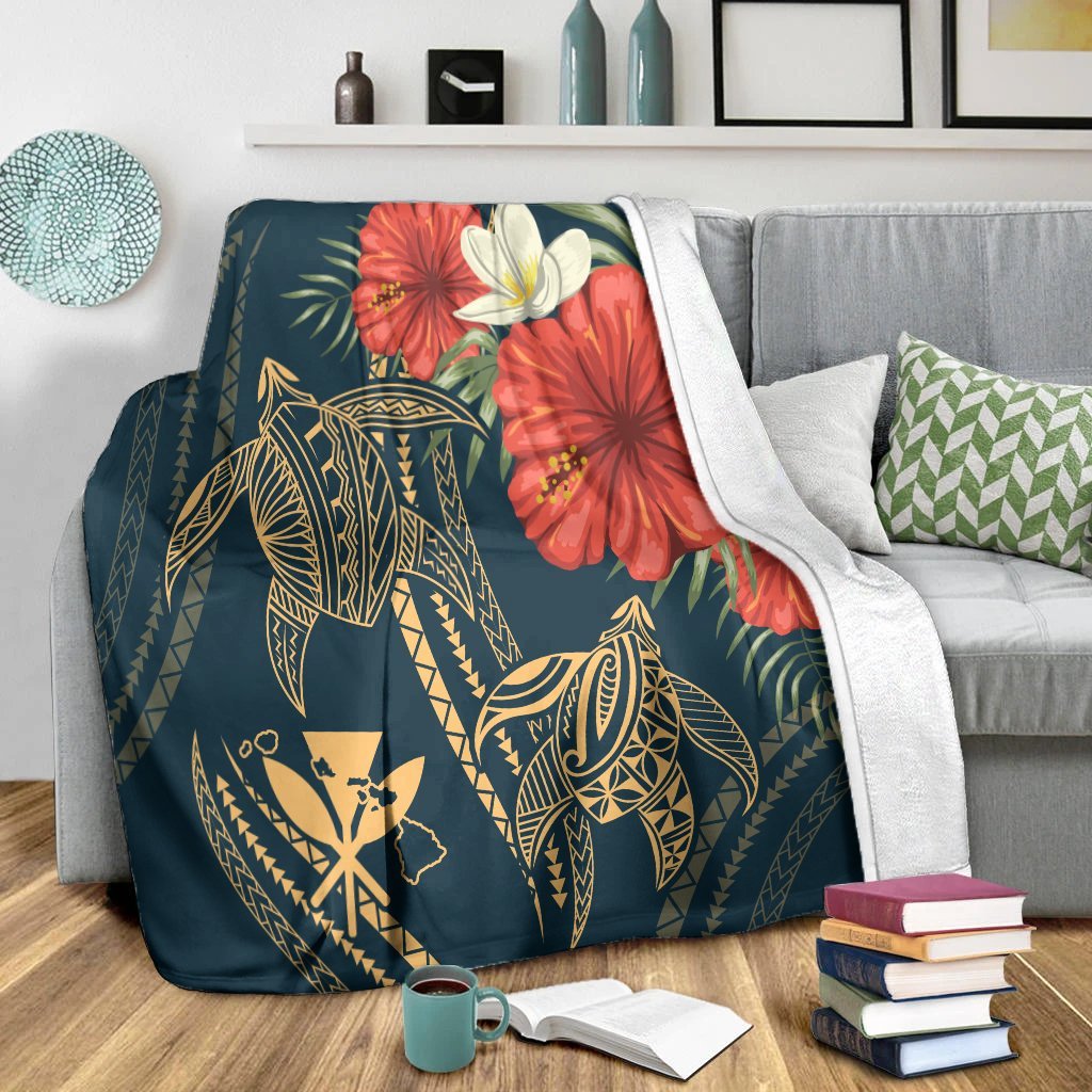 Hawaii Polynesian Turtle Hibiscus Premium Blankets - Nolan Style - AH - Polynesian Pride