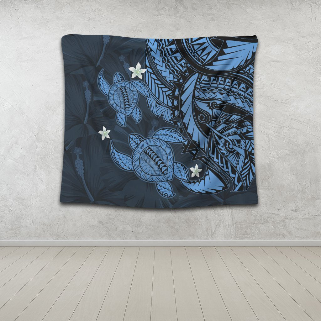 Hawaii Polynesian Turtle Hibiscus Tapestry - Pastel Blue - AH - Polynesian Pride