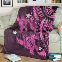 Hawaii Polynesian Turtle Hibiscus Premium Blankets - Pink - AH - Polynesian Pride