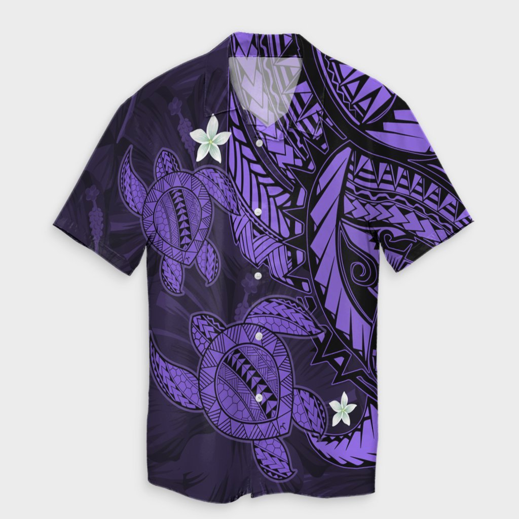 Hawaii Polynesian Turtle Hibiscus Hawaiian Shirt - Purple - AH Unisex Black - Polynesian Pride