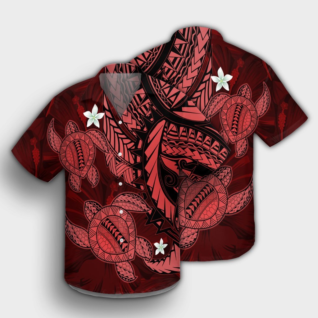 Hawaii Polynesian Turtle Hibiscus Hawaiian Shirt - Red - AH - Polynesian Pride