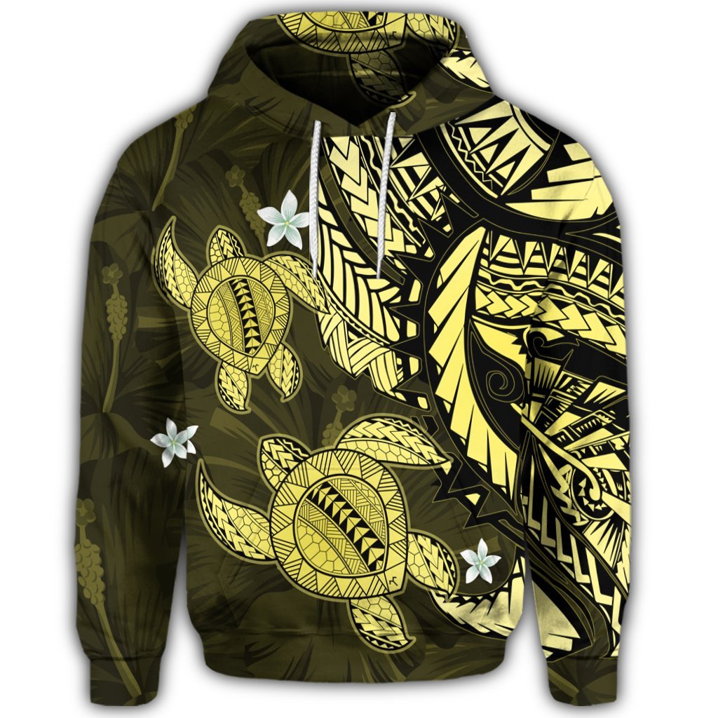 Hawaiian Polynesian Turtle Hibiscus Hoodie Yelow - Polynesian Pride