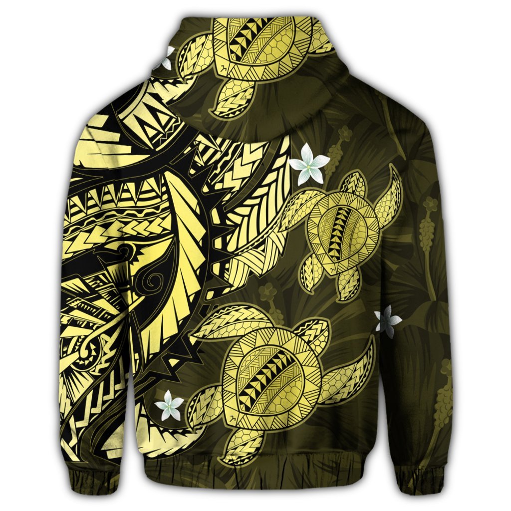 Hawaii Zip Hoodie Polynesian Turtle with Hibiscus Yelow - Polynesian Pride