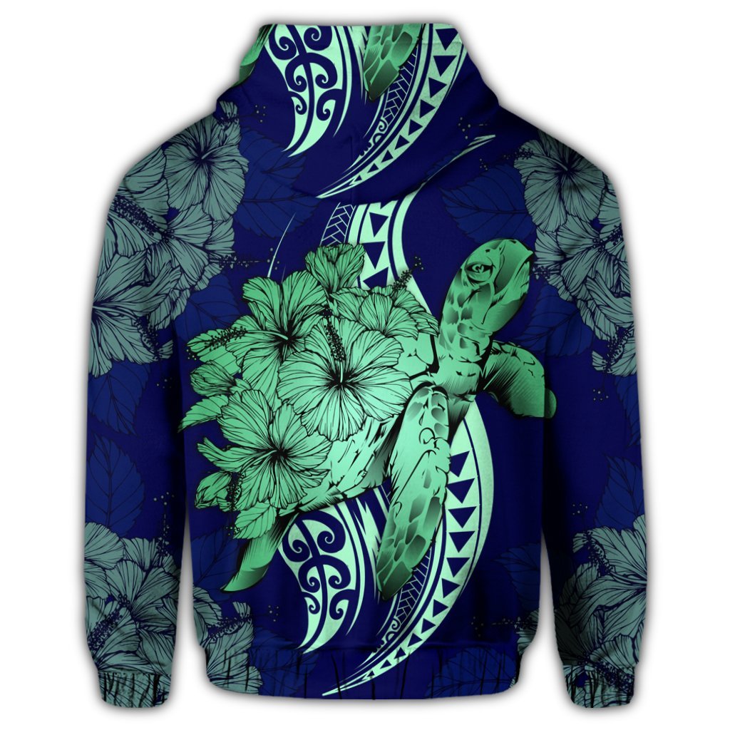 Hawaii Zip Hoodie Polynesian Turtle with Hibiscus - Polynesian Pride