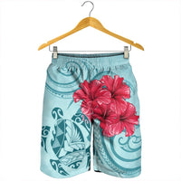 Hawaii Polynesian Turtle Hibiscus Blue Men's Shorts - Bless Style - AH - Polynesian Pride