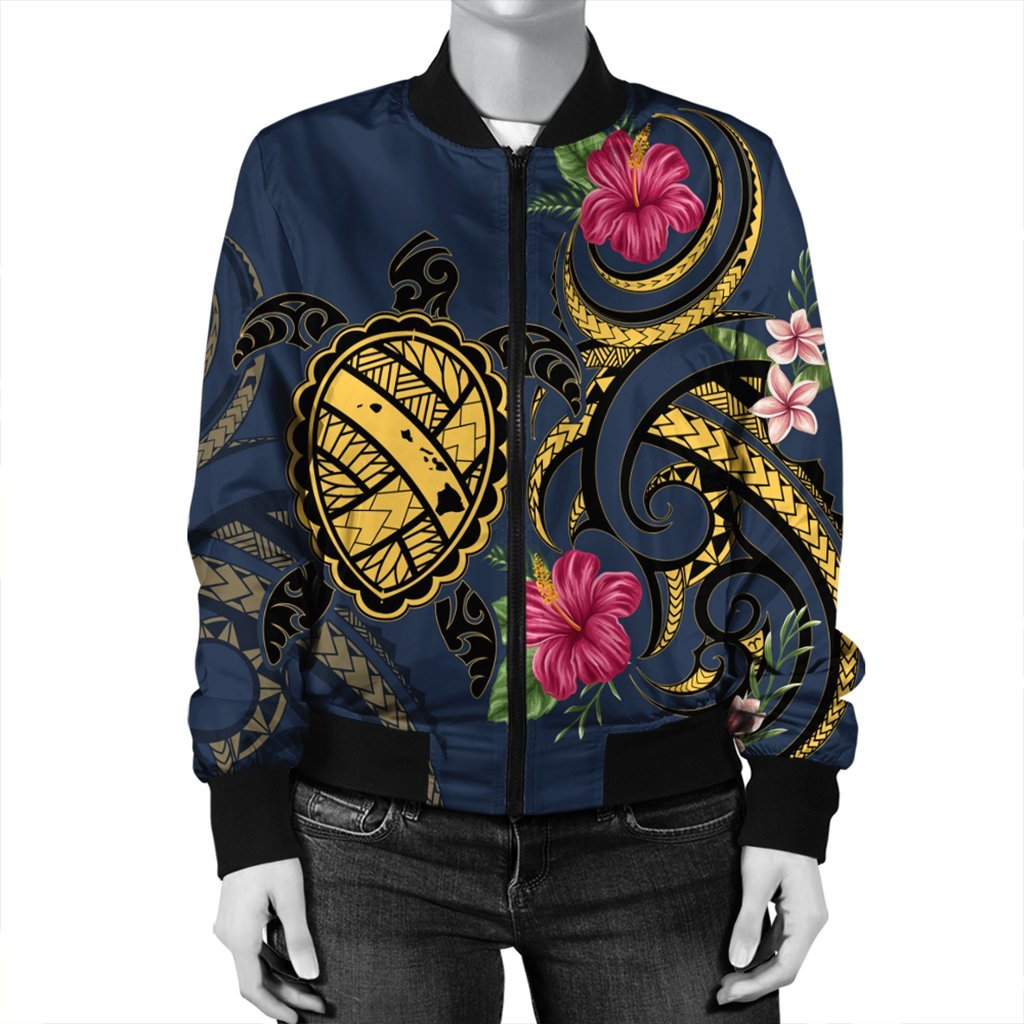 Hawaii Polynesian Turtle Hibiscus Plumeria Bomber Jacket - Nane Style - AH - Polynesian Pride