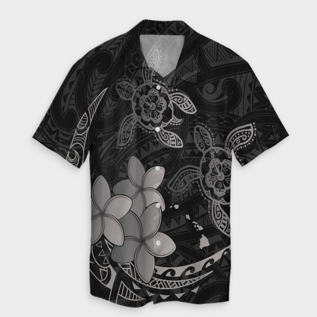 Hawaii Polynesian Turtle Plumeria Hawaiian Shirt - Pog Style Gray - AH Unisex Black - Polynesian Pride