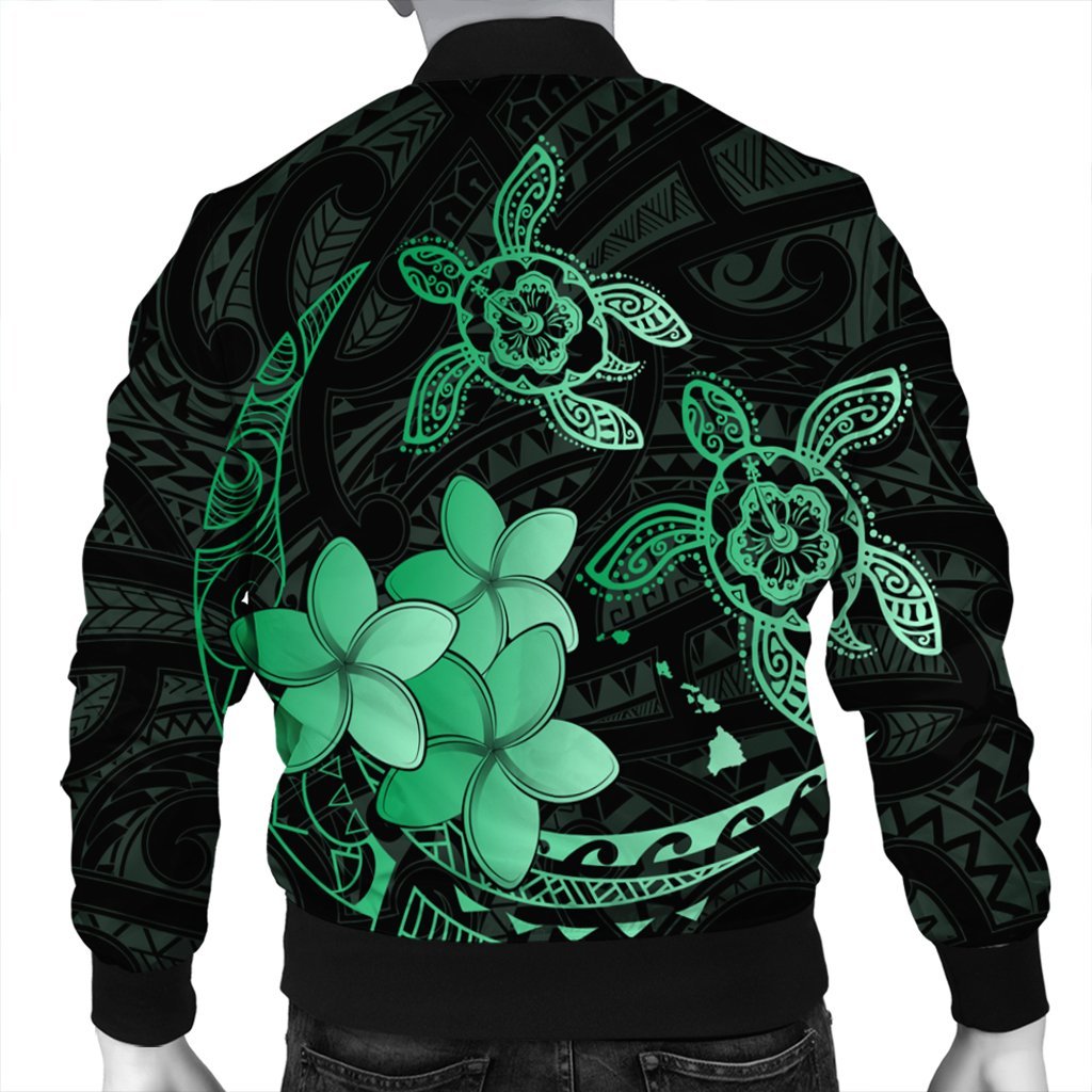 Hawaii Polynesian Turtle Plumeria Bomber Jacket - Pog Style Green - AH - Polynesian Pride