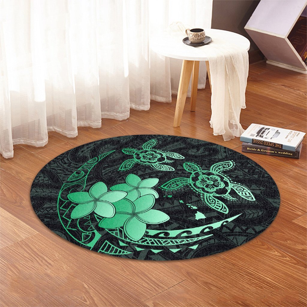 Hawaii Polynesian Turtle Plumeria Round Carpet - Pog Style Green - AH - Polynesian Pride
