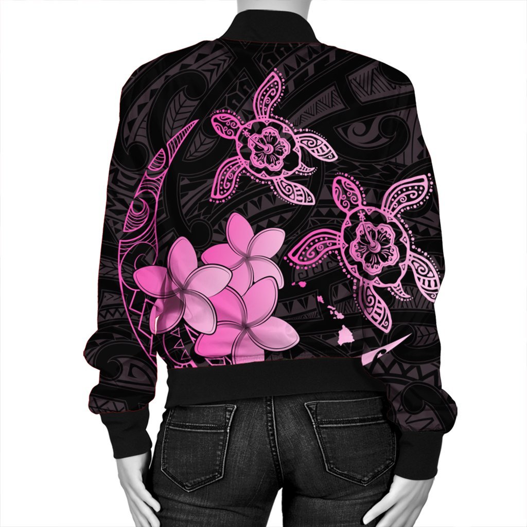 Hawaii Polynesian Turtle Plumeria Bomber Jacket - Pog Style Pink - AH - Polynesian Pride