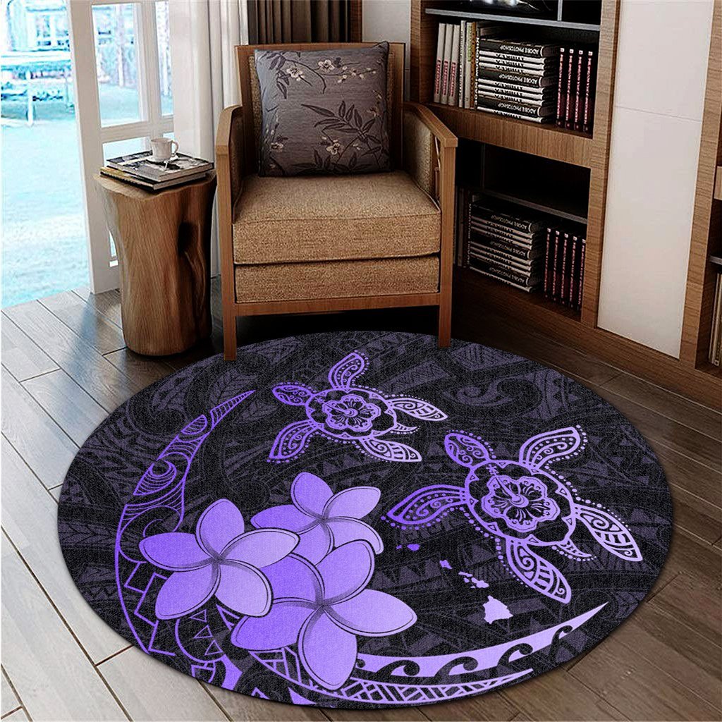 Hawaii Polynesian Turtle Plumeria Round Carpet - Pog Style Purple - AH - Polynesian Pride