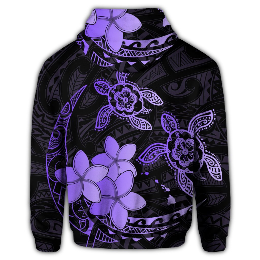Hawaii Zip Hoodie Polynesian Turtle with Plumeria Pog Style Purple - Polynesian Pride