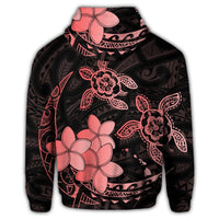 Hawaii Zip Hoodie Polynesian Turtle with Plumeria Pog Style Red - Polynesian Pride