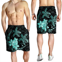 Hawaii Polynesian Turtle Plumeria Men's Shorts - Pog Style Turquoise - AH - Polynesian Pride