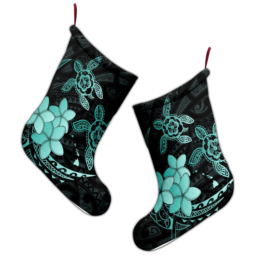 Hawaii Polynesian Turtle Plumeria Christmas Stocking - Pog Style Turquoise - AH - Polynesian Pride