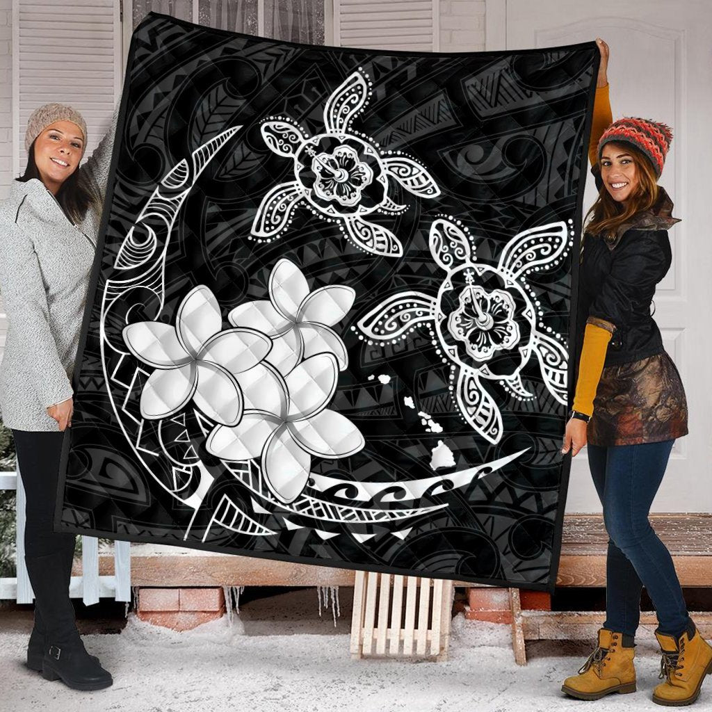 Hawaii Polynesian Turtle Plumeria Premium Quilts - Pog Style White - AH - Polynesian Pride