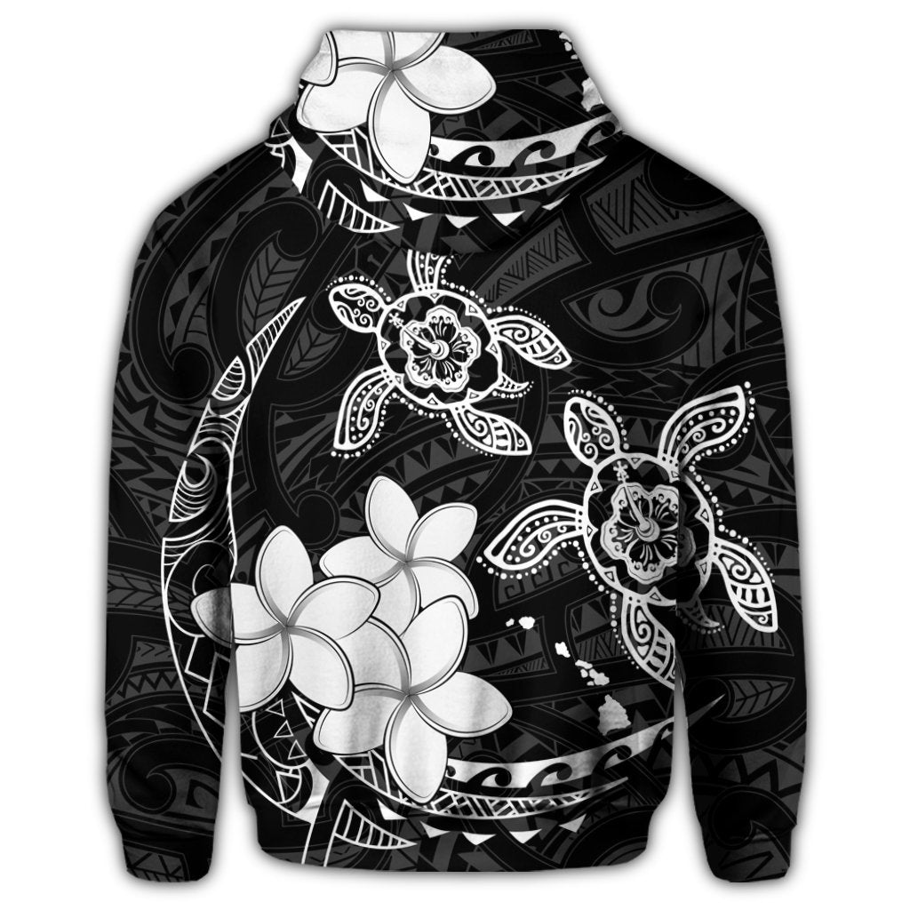 Hawaii Zip Hoodie Polynesian Turtle with Plumeria Pog Style White - Polynesian Pride