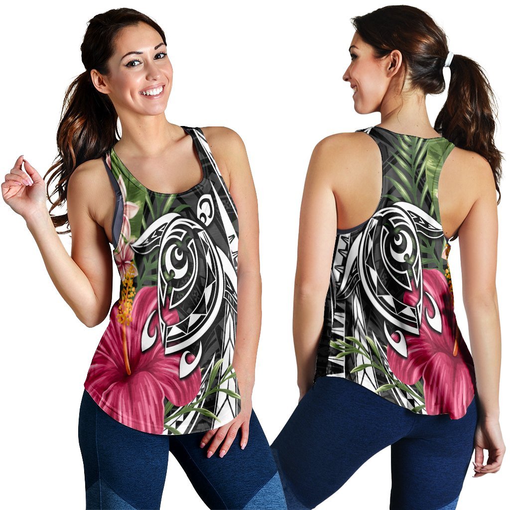 Hawaii Polynesian Turtle Tropical Hibiscus Plumeria Racerback Tank - AH Black - Polynesian Pride