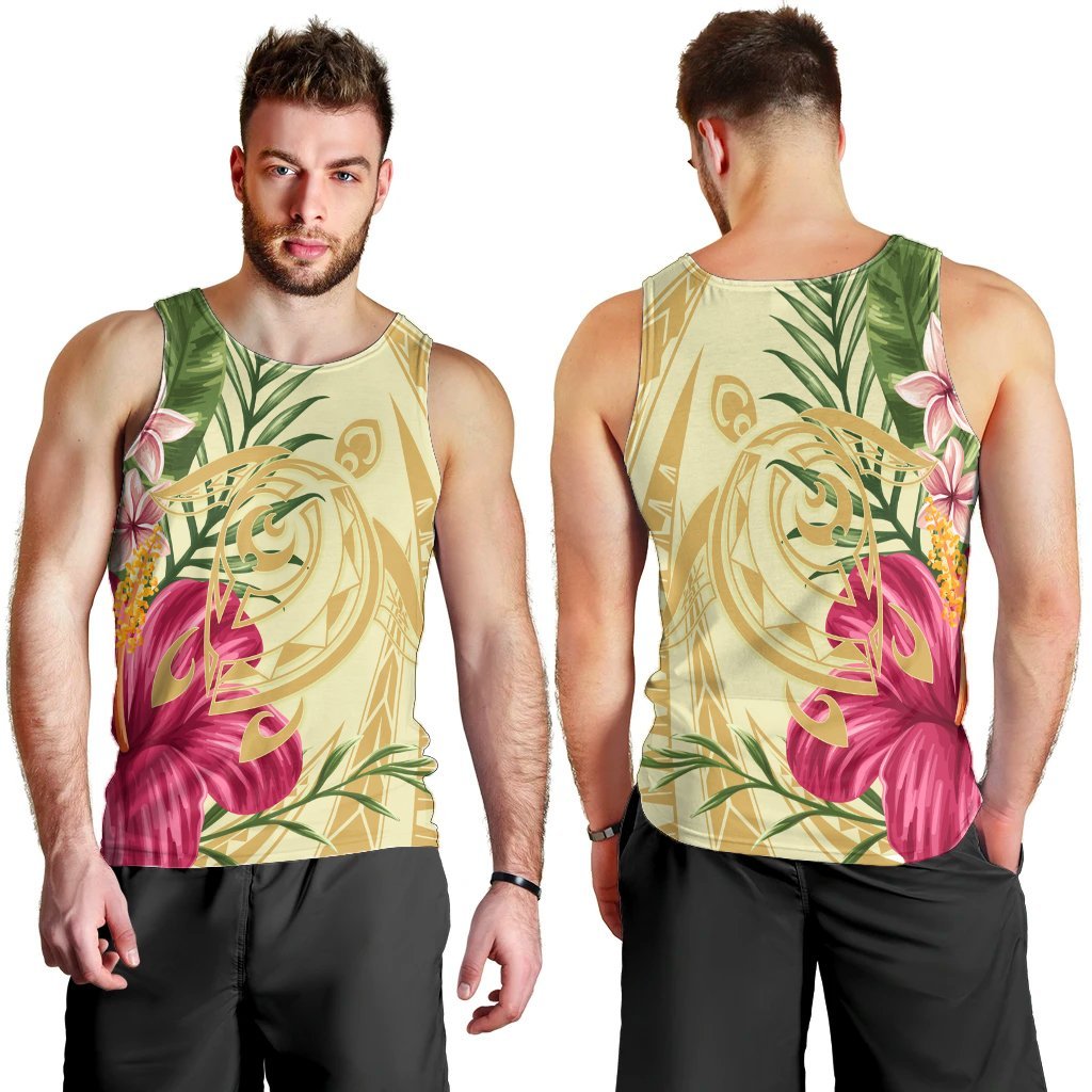 Hawaii Polynesian Turtle Tropical Hibiscus Plumeria Tank Top - Beige - AH - Polynesian Pride