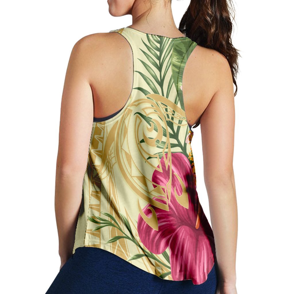 Hawaii Polynesian Turtle Tropical Hibiscus Plumeria Racerback Tank - Beige - AH - Polynesian Pride
