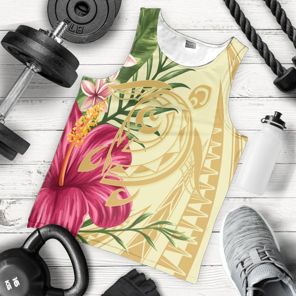Hawaii Polynesian Turtle Tropical Hibiscus Plumeria Tank Top - Beige - AH - Polynesian Pride