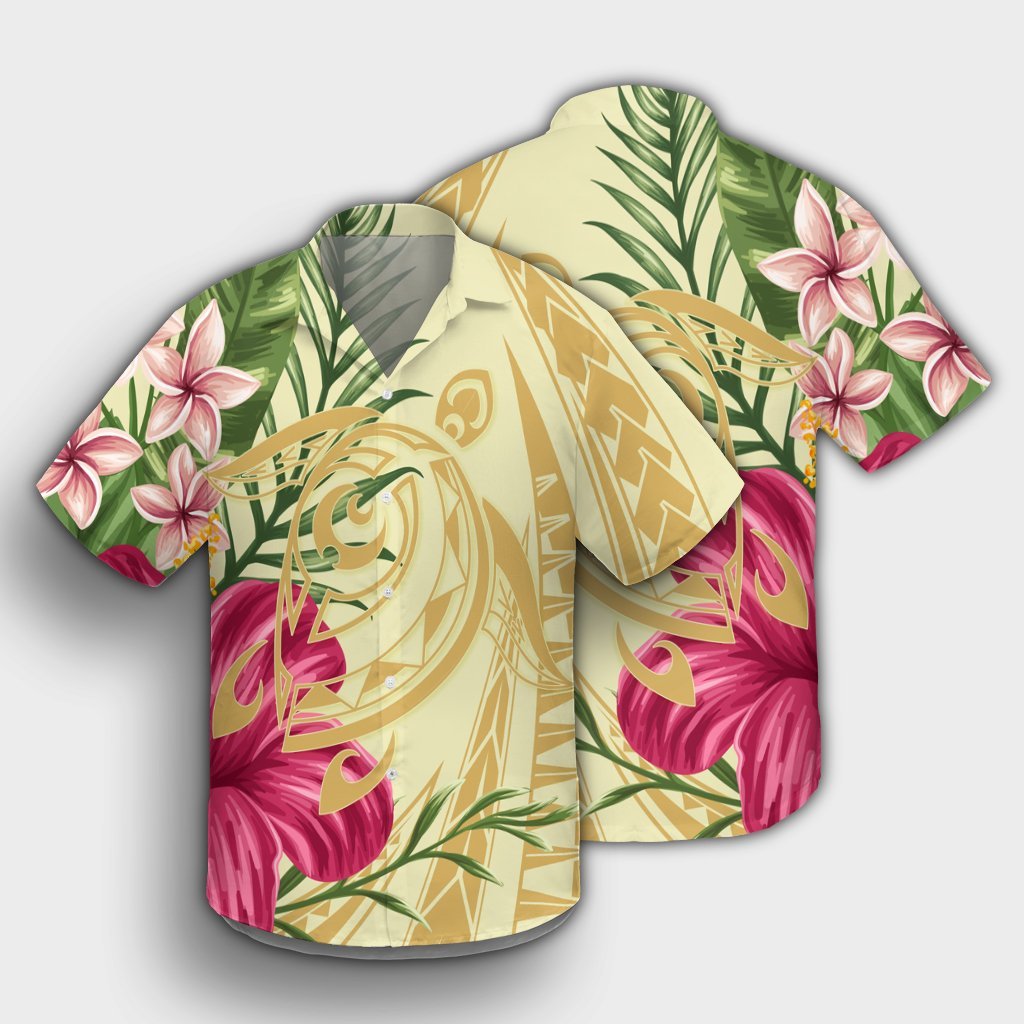 Hawaii Polynesian Turtle Tropical Hibiscus Plumeria Hawaiian Shirt - Beige - AH - Polynesian Pride