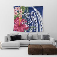 Hawaii Polynesian Turtle Tropical Hibiscus Plumeria Tapestry - Blue - AH - Polynesian Pride