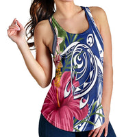 Hawaii Polynesian Turtle Tropical Hibiscus Plumeria Racerback Tank - Blue - AH - Polynesian Pride