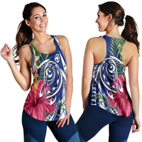 Hawaii Polynesian Turtle Tropical Hibiscus Plumeria Racerback Tank - Blue - AH Black - Polynesian Pride