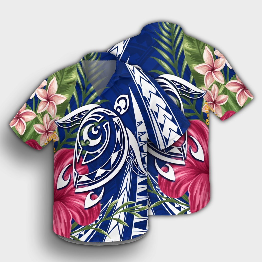 Hawaii Polynesian Turtle Tropical Hibiscus Plumeria Hawaiian Shirt - Blue - AH - Polynesian Pride