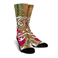 Hawaii Polynesian Turtle Tropical Hibiscus Plumeria Crew Socks - Gold - AH - Polynesian Pride