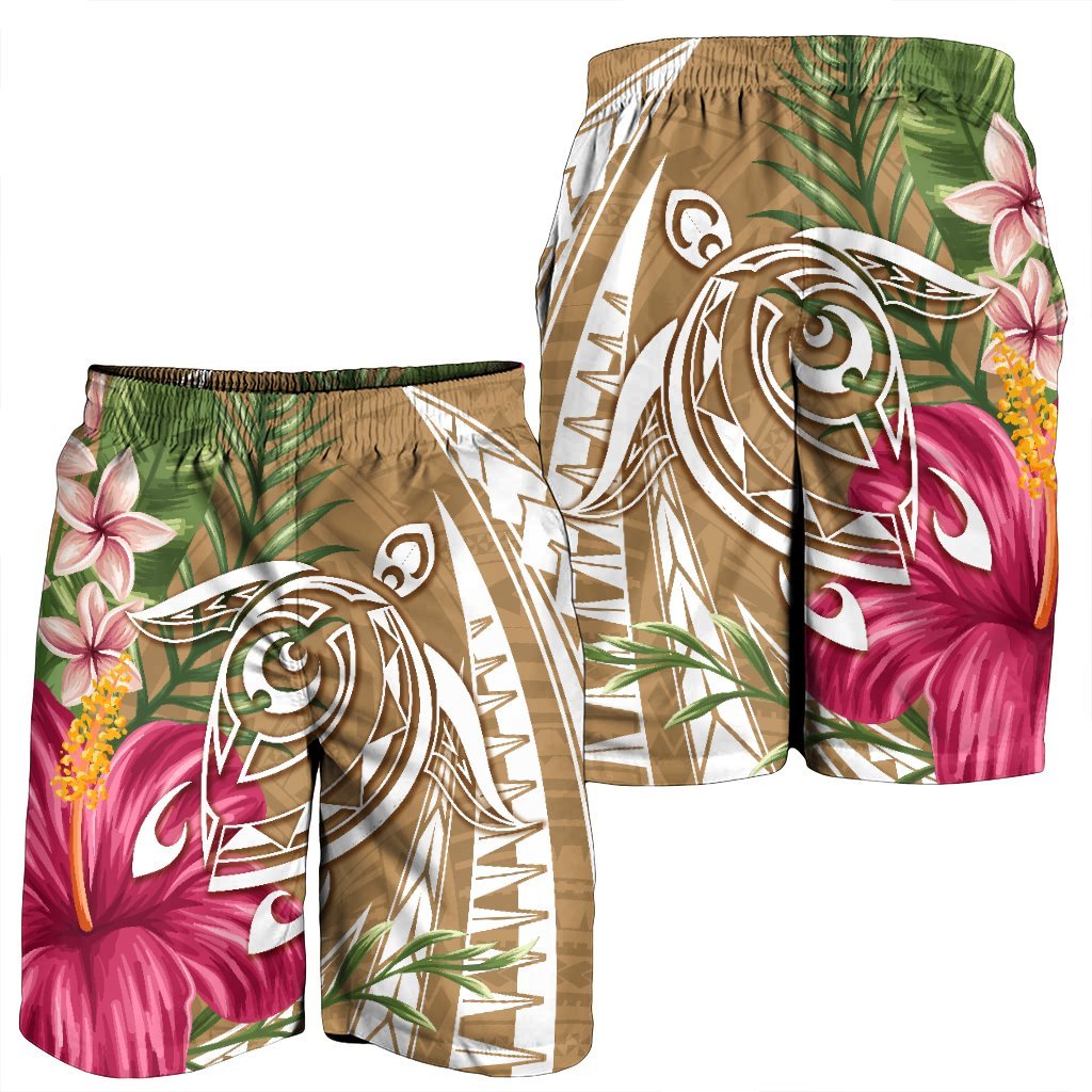 Hawaii Polynesian Turtle Tropical Hibiscus Plumeria Men's Shorts - Gold - AH - Polynesian Pride