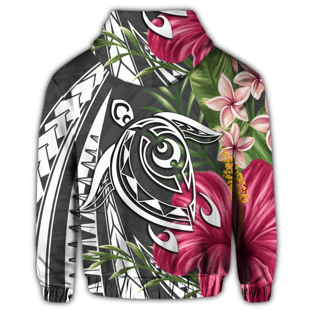 Hawaii Zip Hoodie Polynesian Turtle Tropical Hibiscus Plumeria Gray - Polynesian Pride