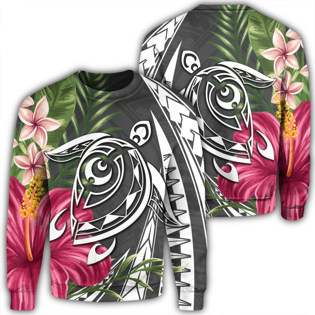 Hawaii Polynesian Turtle Tropical Hibiscus Plumeria Sweatshirt - Gray - AH Unisex Black - Polynesian Pride