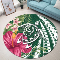 Hawaii Polynesian Turtle Tropical Hibiscus Plumeria Round Carpet - Green - AH - Polynesian Pride