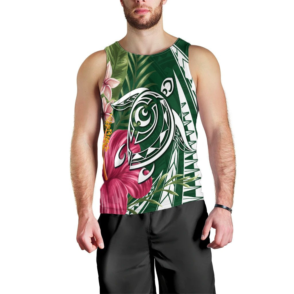 Hawaii Polynesian Turtle Tropical Hibiscus Plumeria Tank Top - Green - AH Black - Polynesian Pride