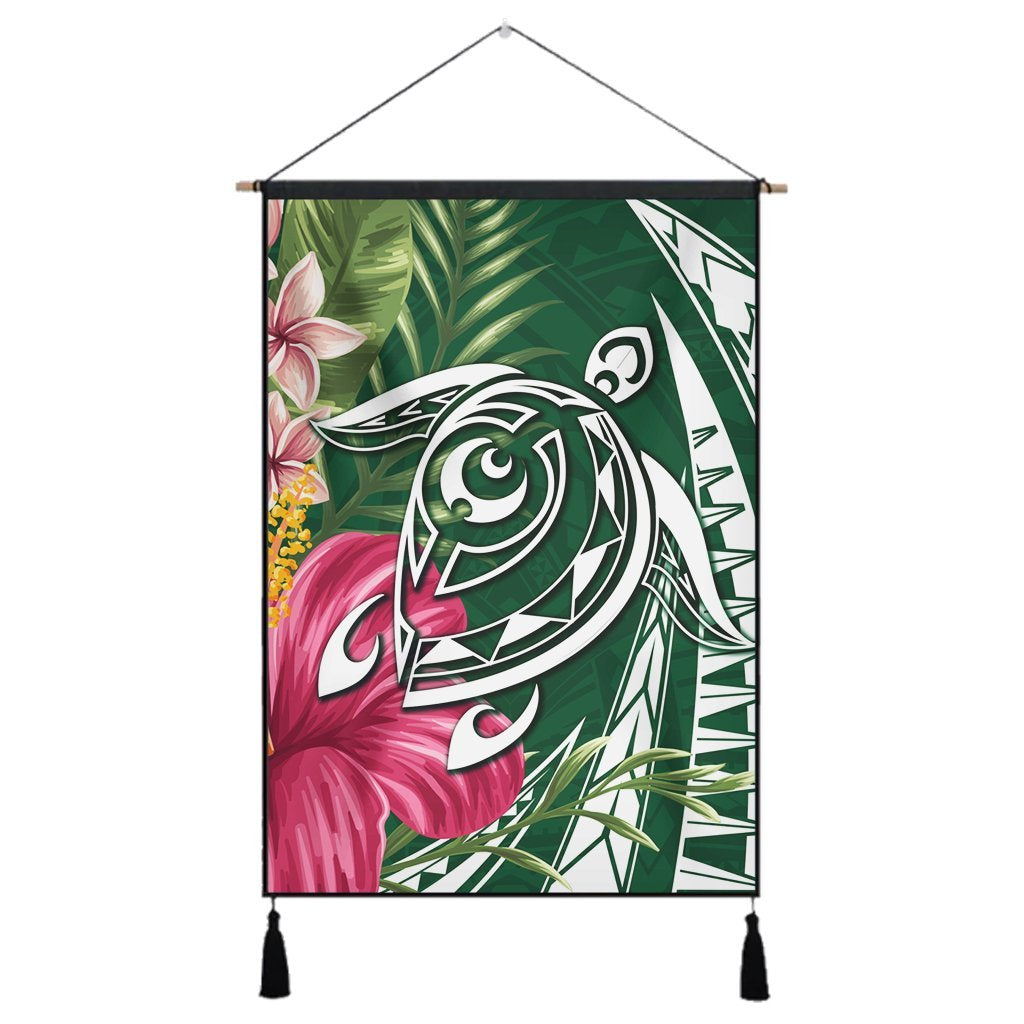 Hawaii Polynesian Turtle Tropical Hibiscus Plumeria Hanging Poster - Green - AH Hanging Poster Cotton And Linen - Polynesian Pride