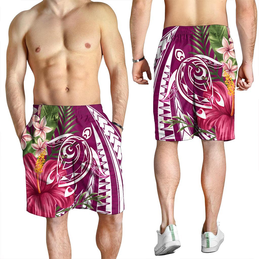 Hawaii Polynesian Turtle Tropical Hibiscus Plumeria Men's Shorts - Pink - AH - Polynesian Pride